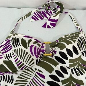 Lands End Swim Tankini Top 14 Tie Halter Neck Botanical Floral Green Purple